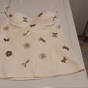 WOMENS CHANEL CAMISOLE CROP BUSTIER ADORNED WITH EMBELLISHMENTS TOP SZ 36